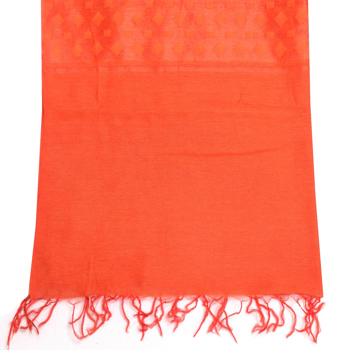 Sushila Vintage Orange Dupatta Pure Cotton Silk Bengal Tant Woven Long Stole