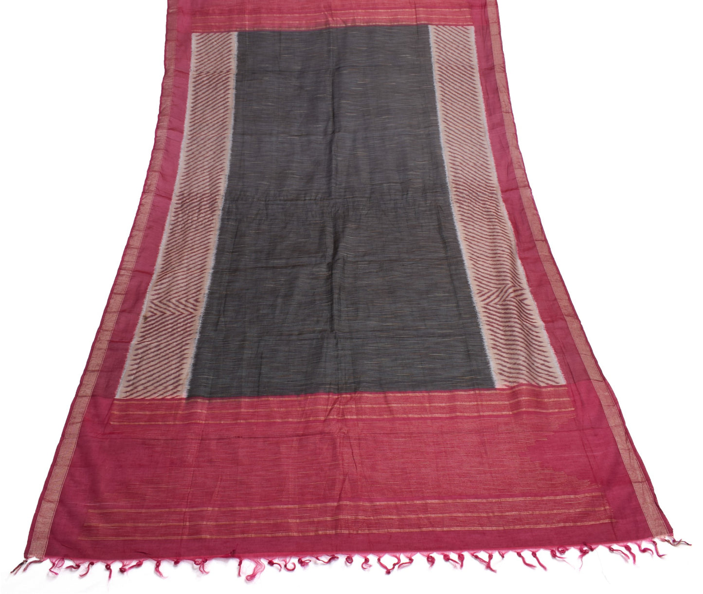 Sushila Vintage Black Hand Woven Dupatta 100% Pure Cotton Silk Indian Long Stole