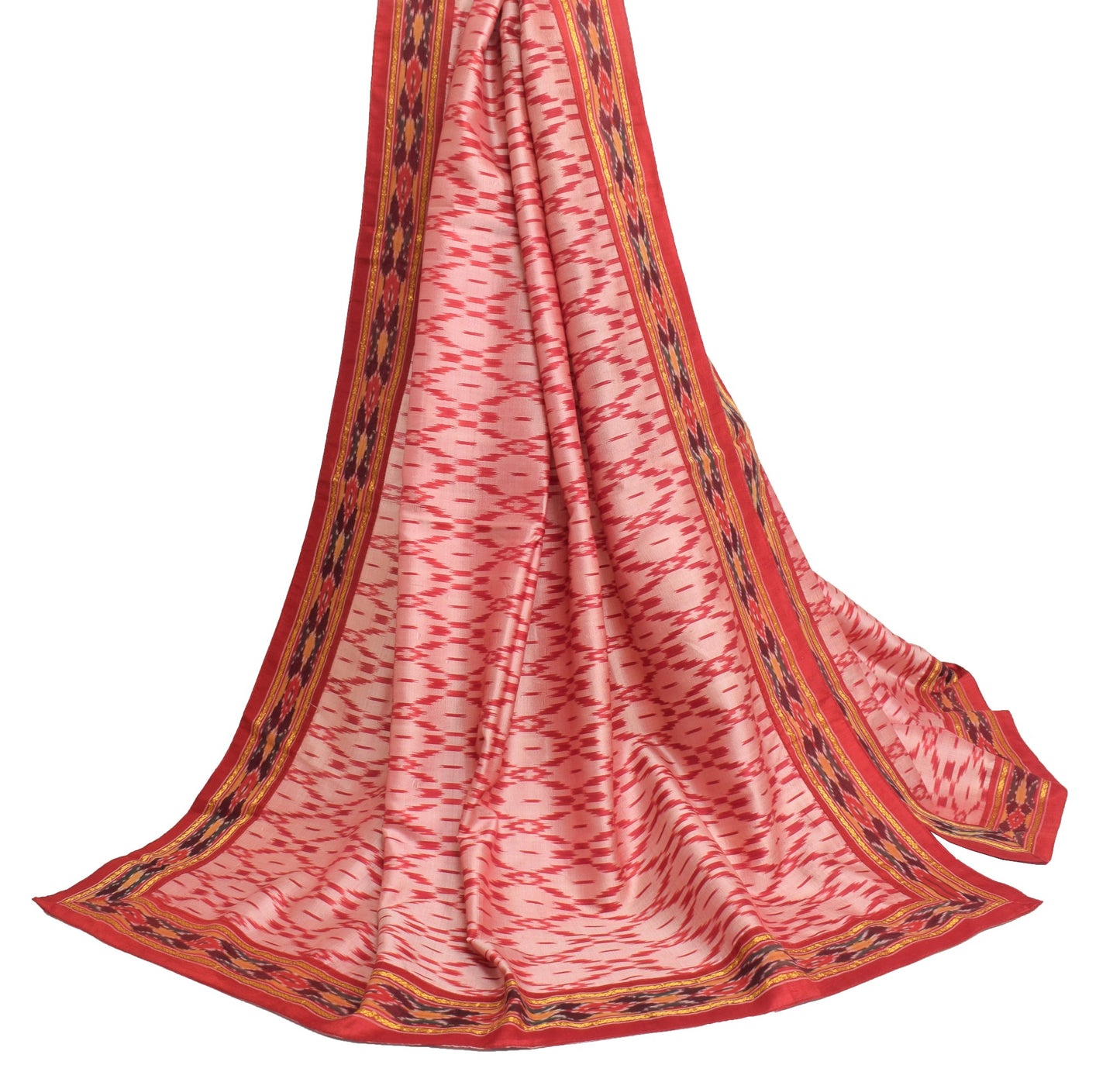 Sushila Vintage 100% Pure Silk Dupatta Hand Woven Ikat Soft Long Stole Scarves