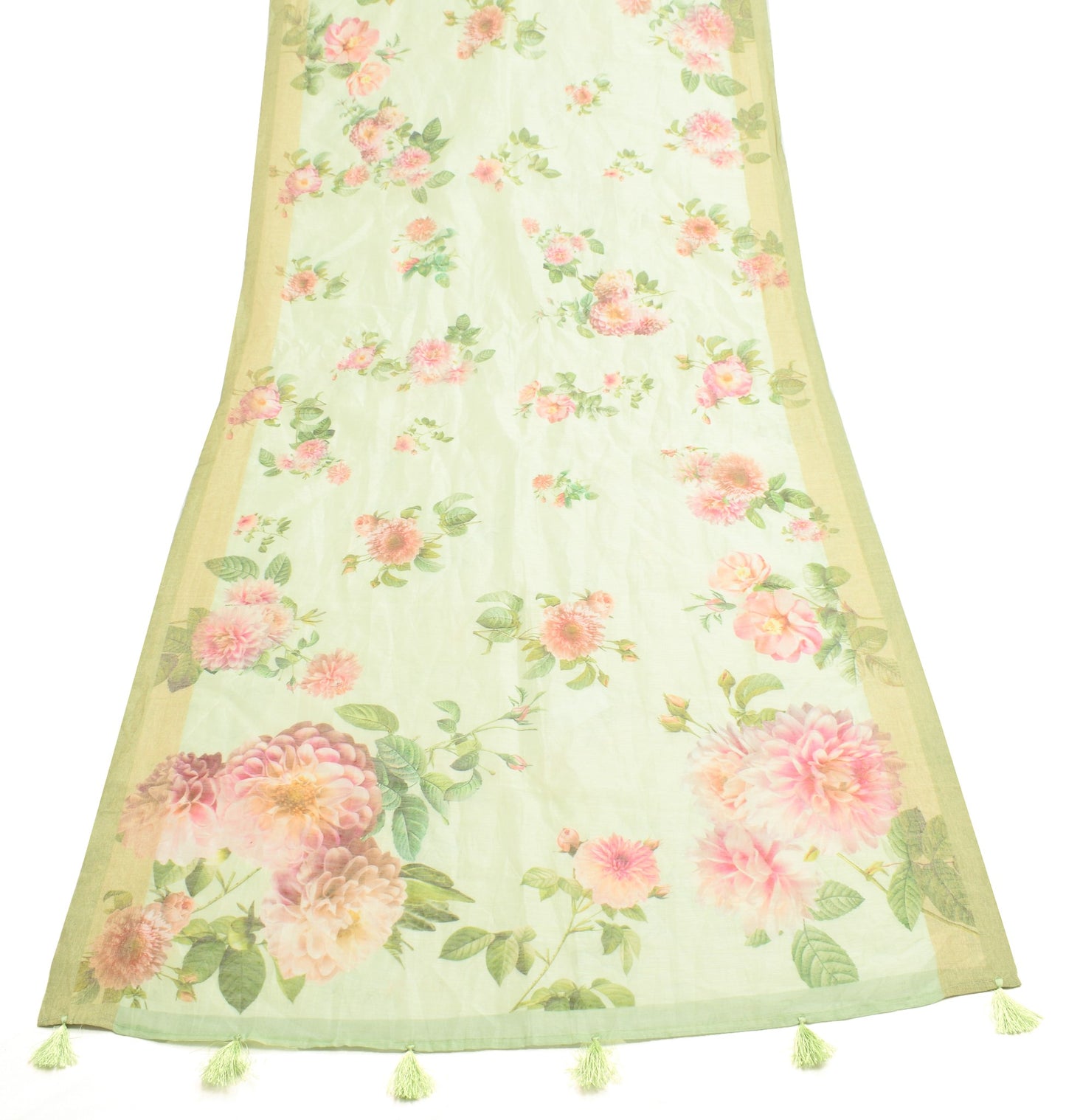 Sushila Vintage Green Floral Dupatta Pure Cotton Digital Printed Long Stole Wrap