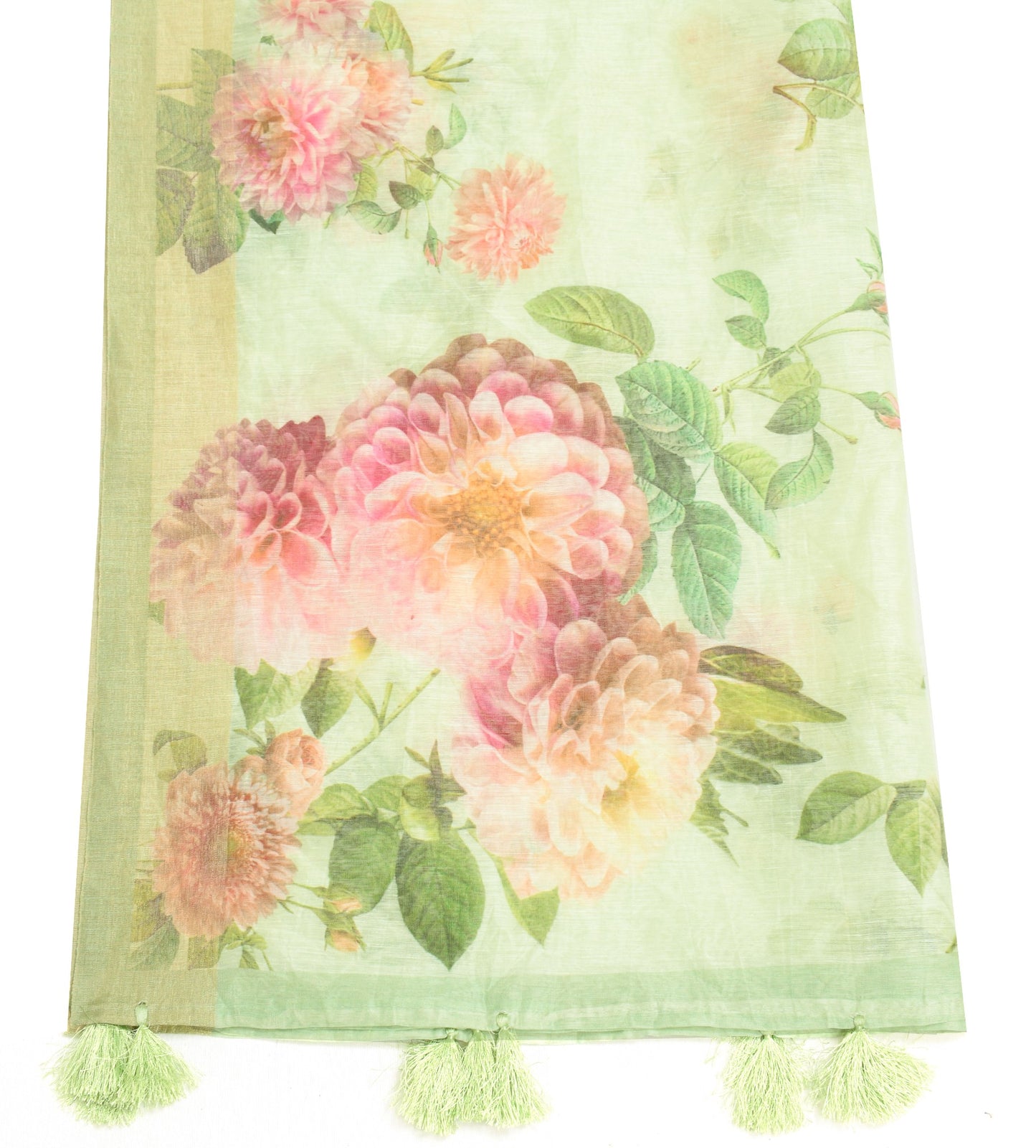 Sushila Vintage Green Floral Dupatta Pure Cotton Digital Printed Long Stole Wrap