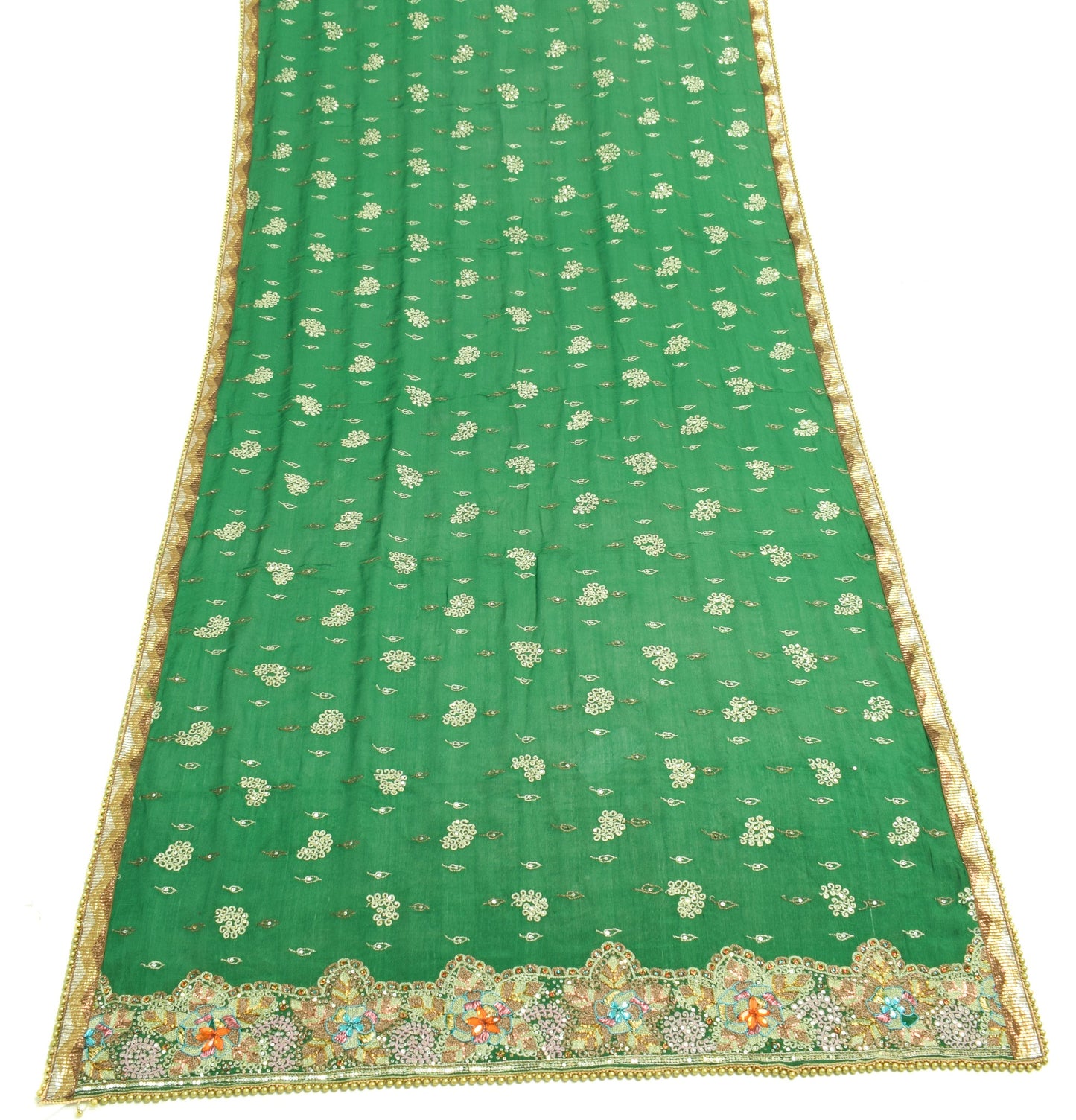 Sushila Vintage Teal Green Dupatta Pure Silk Sequins Zari Embroidered Long Stole