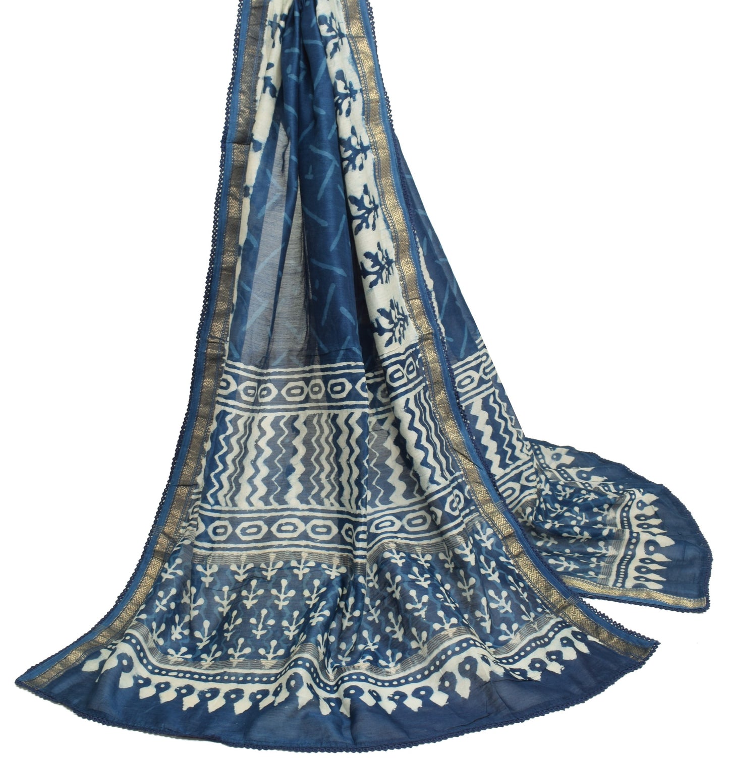 Sushila Vintage Blue Batik Printed Dupatta 100% Pure Cotton Soft Long Stole Wrap