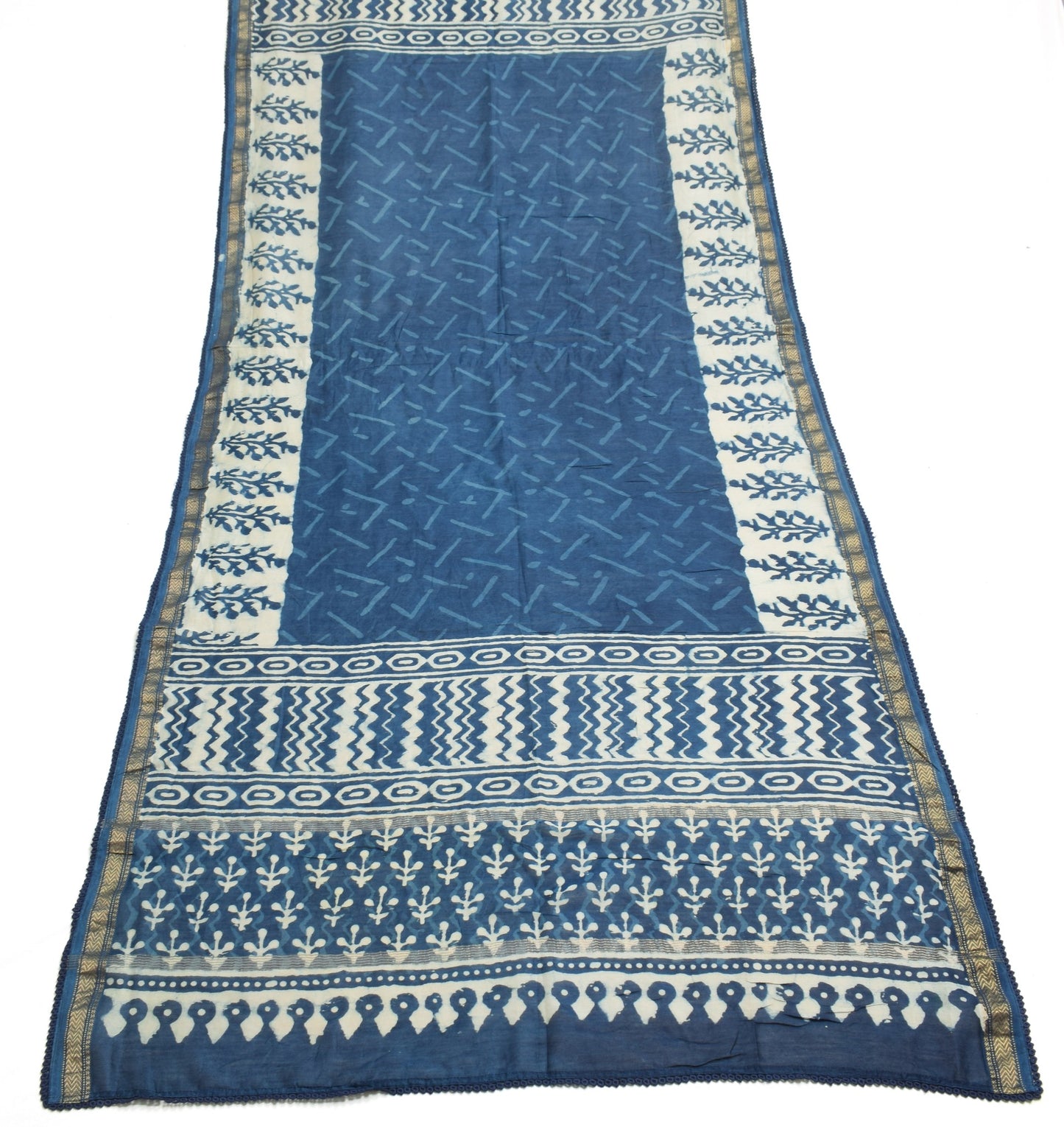 Sushila Vintage Blue Batik Printed Dupatta 100% Pure Cotton Soft Long Stole Wrap