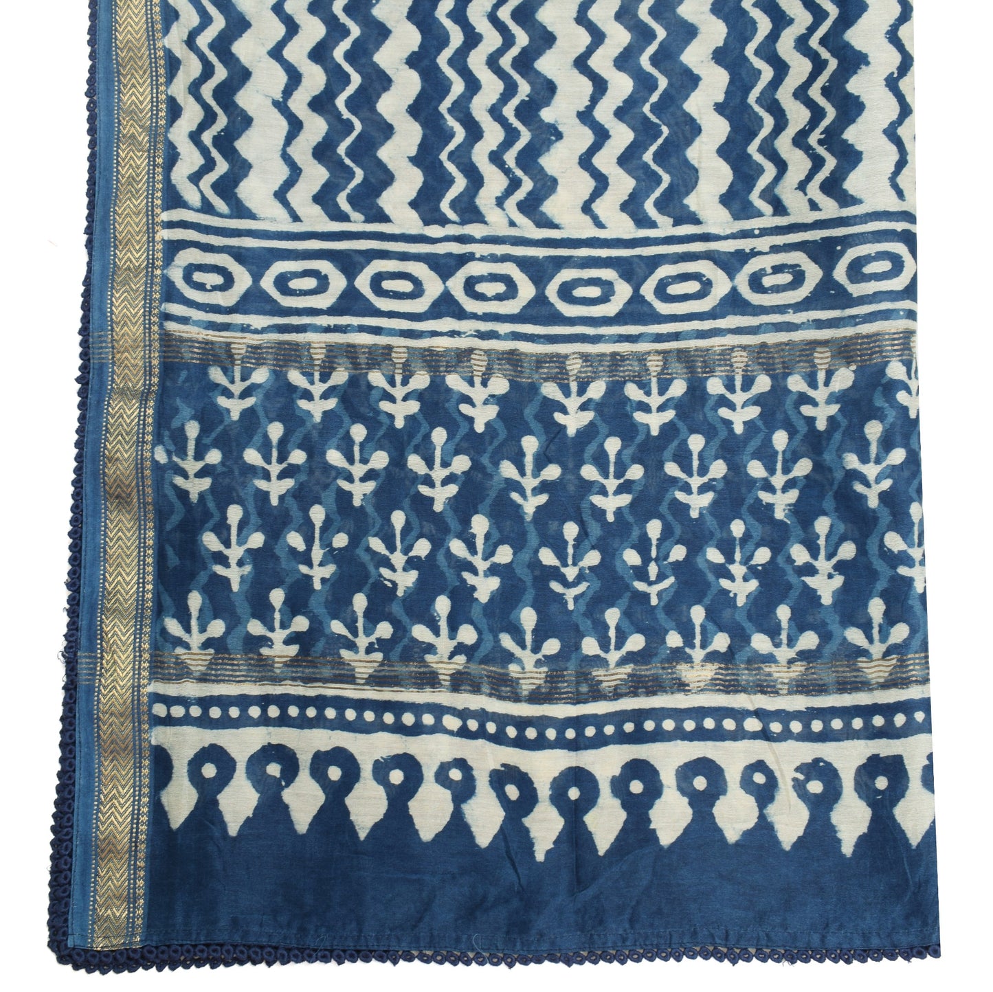 Sushila Vintage Blue Batik Printed Dupatta 100% Pure Cotton Soft Long Stole Wrap