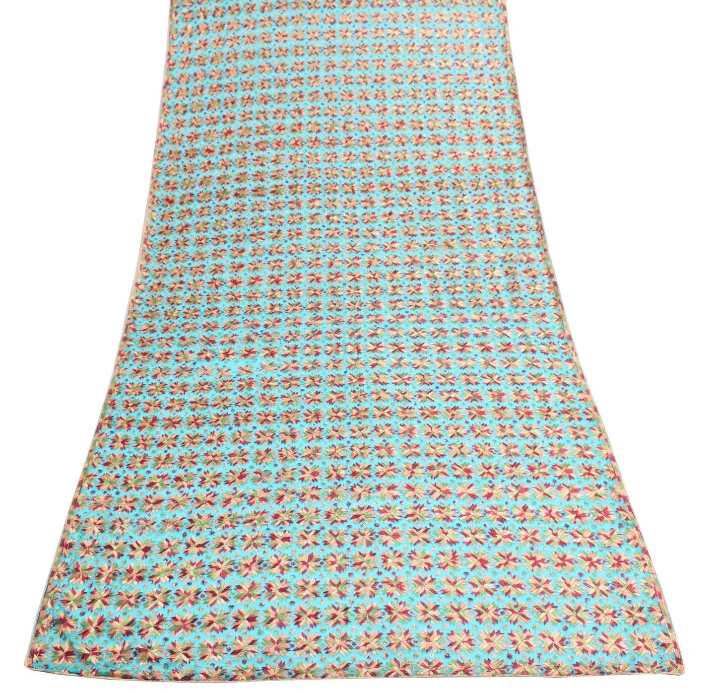 Sushila Vintage Turq. Blue Phulkari Dupatta Art Chiffon Embroidered Long Stole