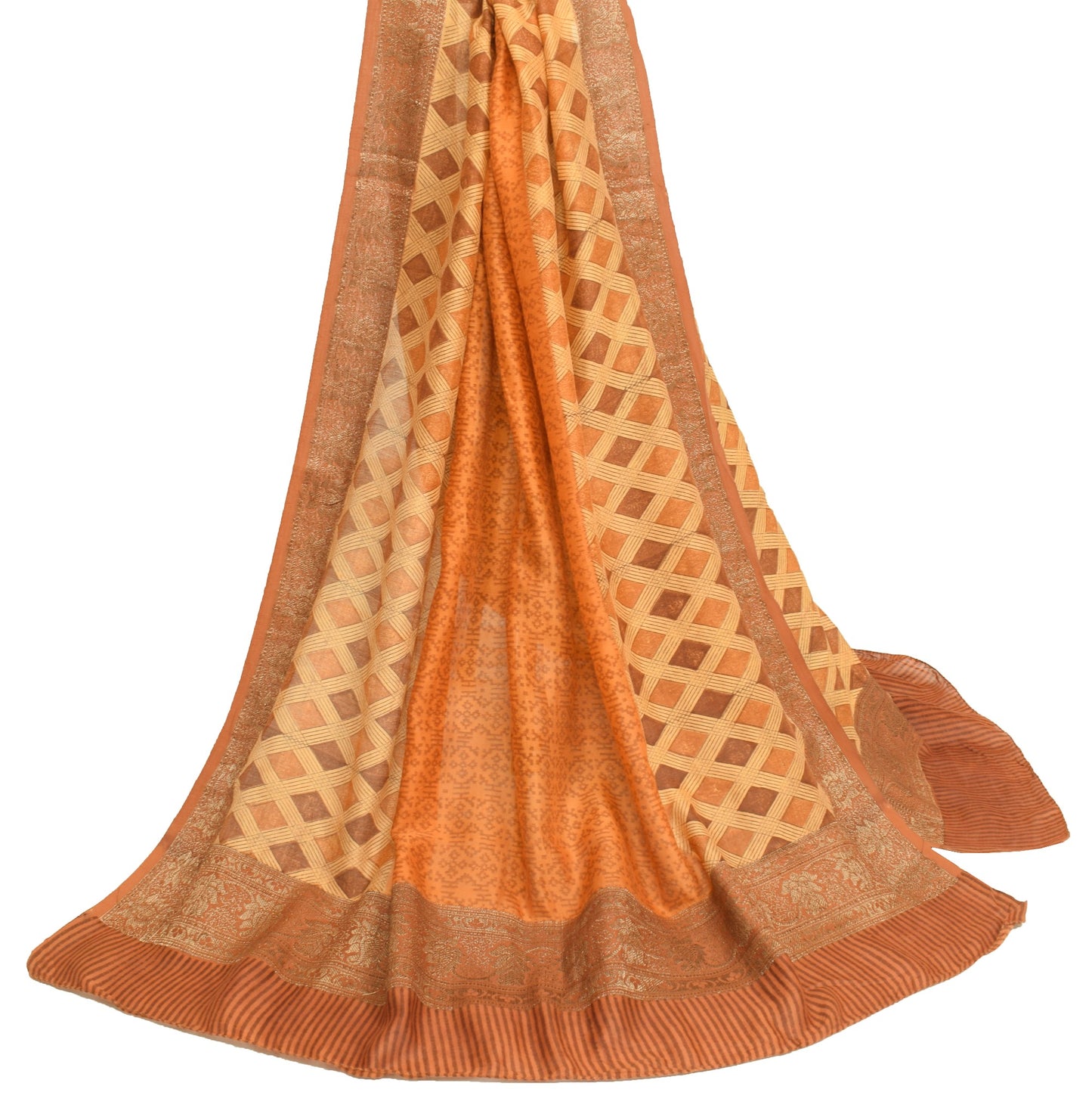 Sushila Vintage Mustard Dupatta Pure Cotton Hand Block Printed Soft Long Stole