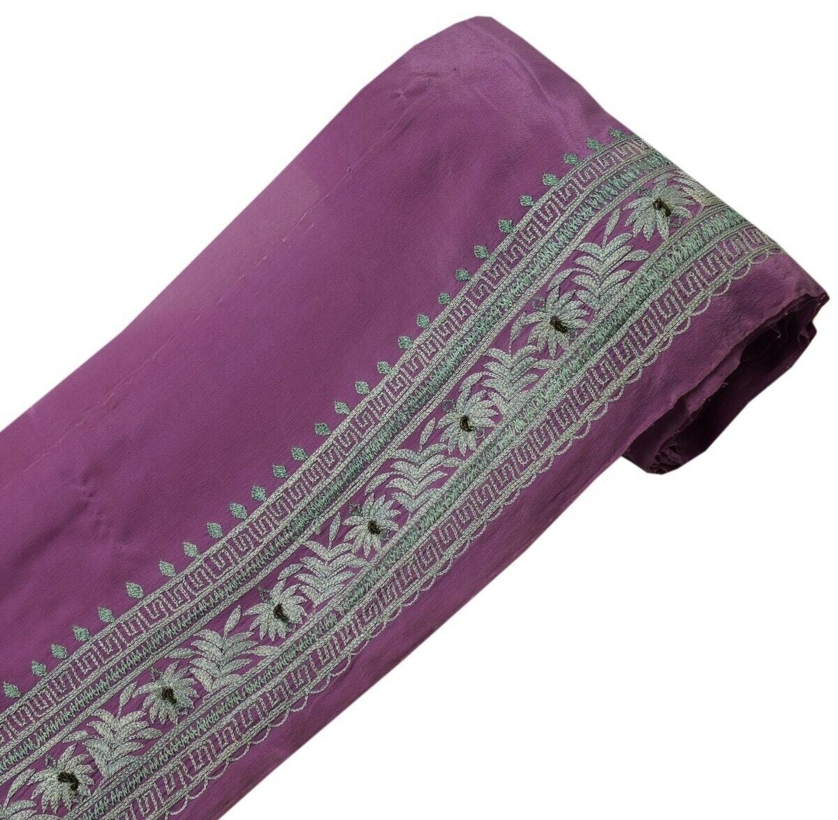 Vintage Sari Border Indian Craft Trim Embroidered Purple Sewing Ribbon Lace