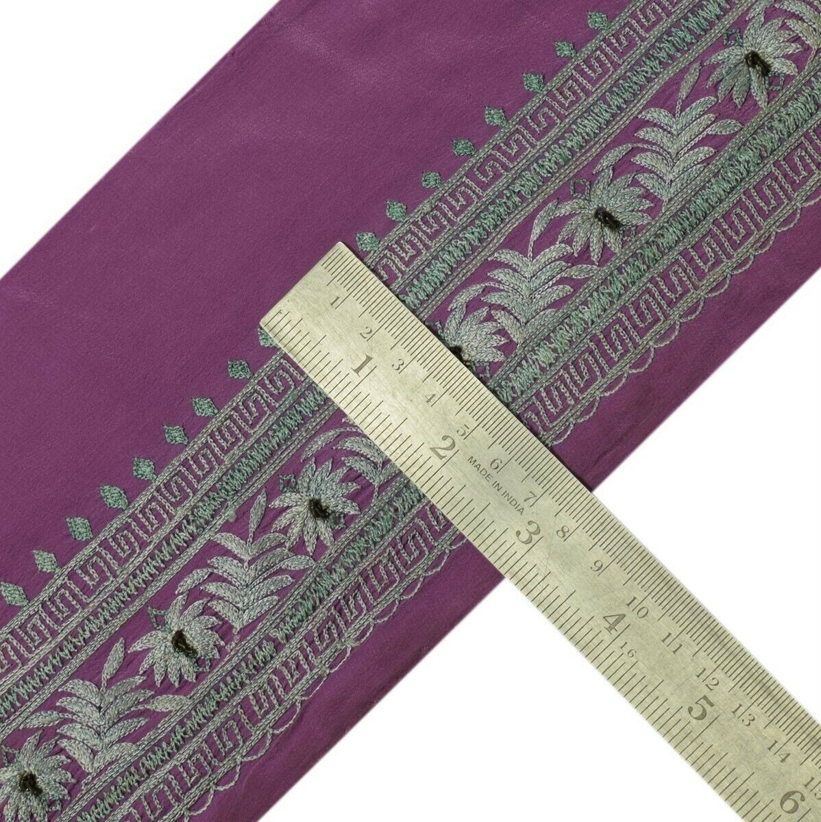 Vintage Sari Border Indian Craft Trim Embroidered Purple Sewing Ribbon Lace