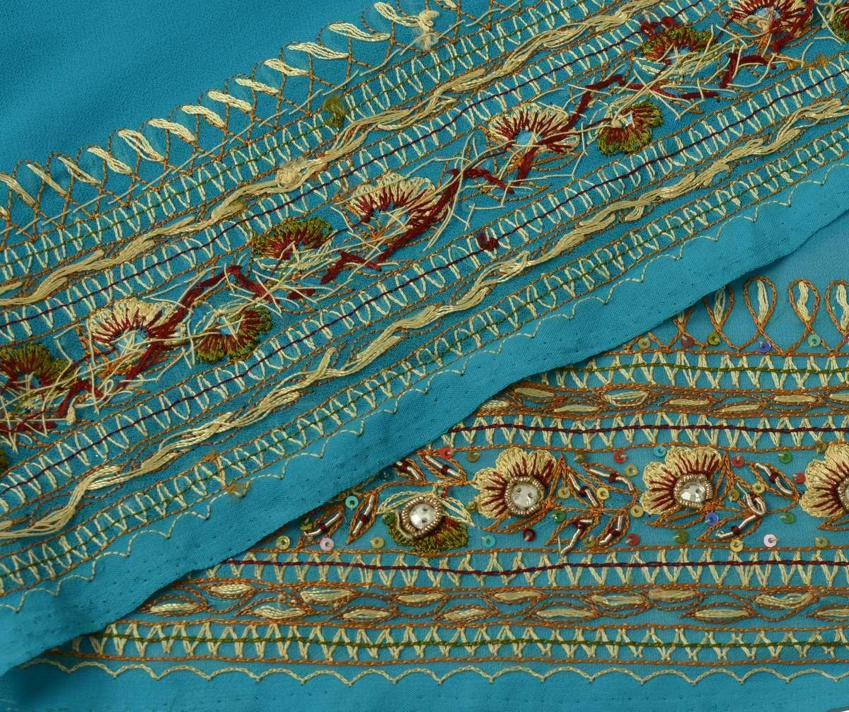 Vintage Sari Border Indian Craft Trim Hand Embroidered Beaded Blue Lace Ribbon