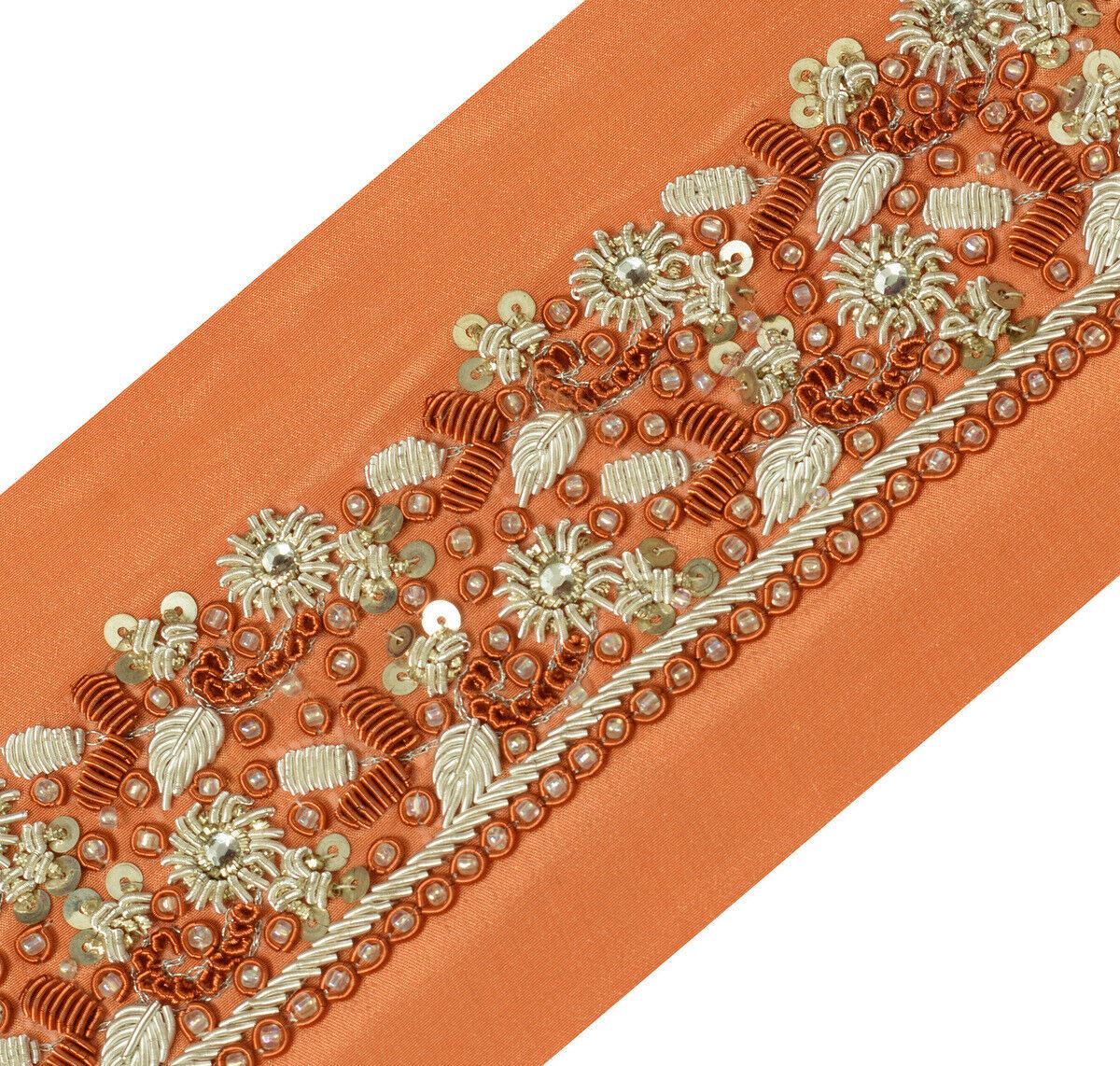 Antique Vintage Saree Border Indian Craft Trim Hand Beaded Zardozi Ribbon Peach