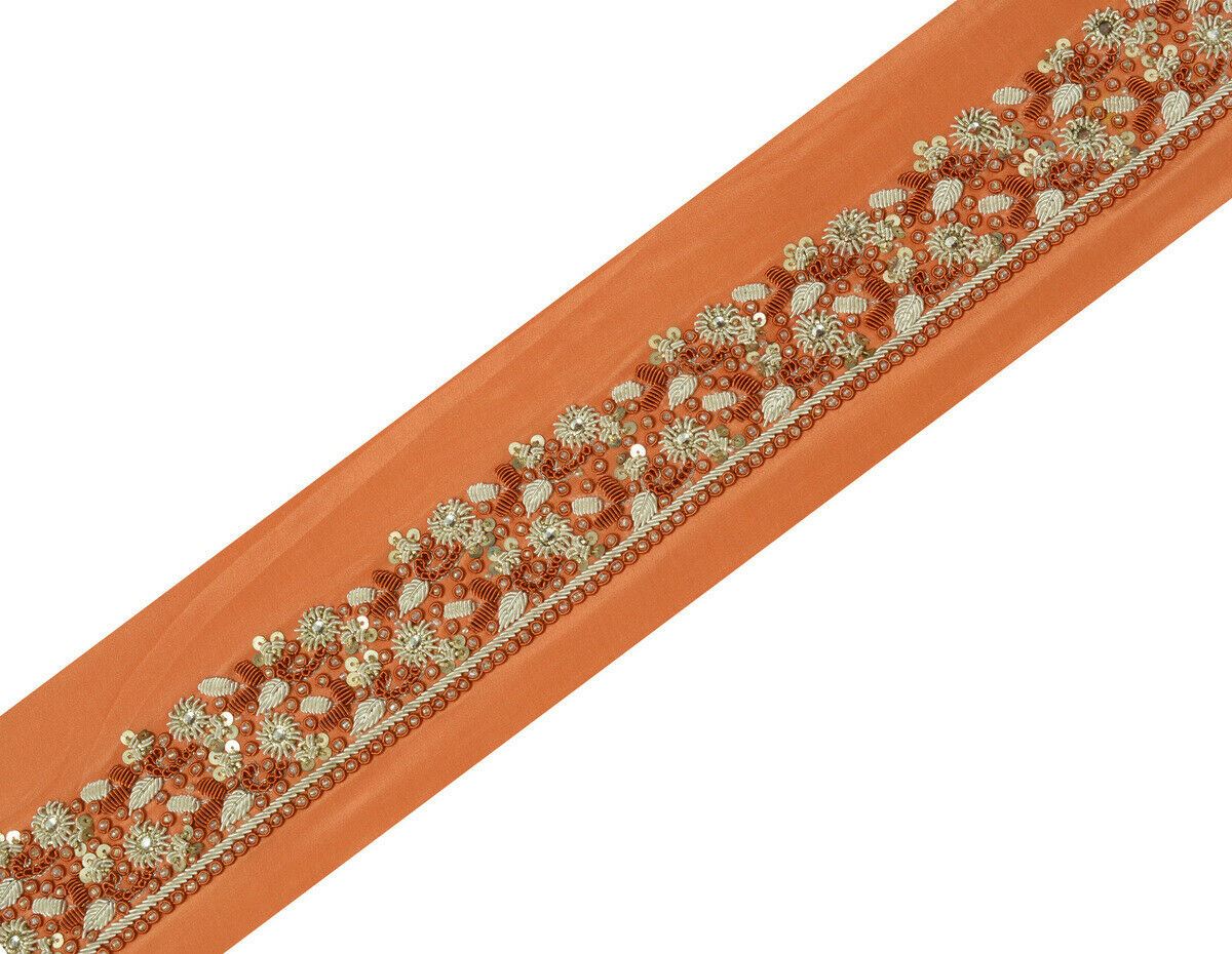 Antique Vintage Saree Border Indian Craft Trim Hand Beaded Zardozi Ribbon Peach