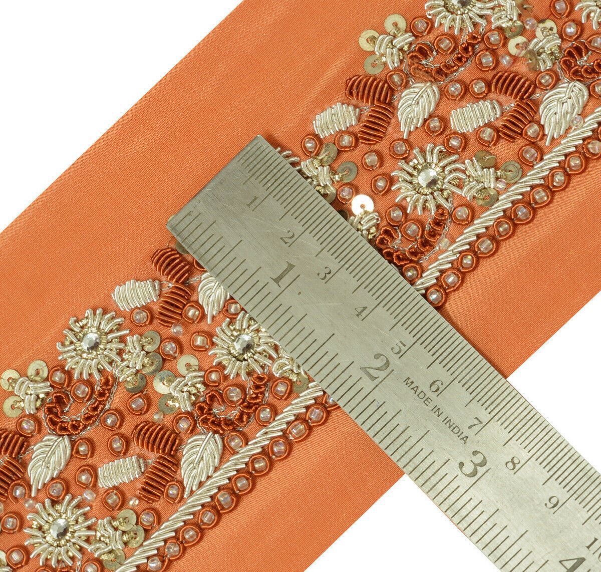 Antique Vintage Saree Border Indian Craft Trim Hand Beaded Zardozi Ribbon Peach