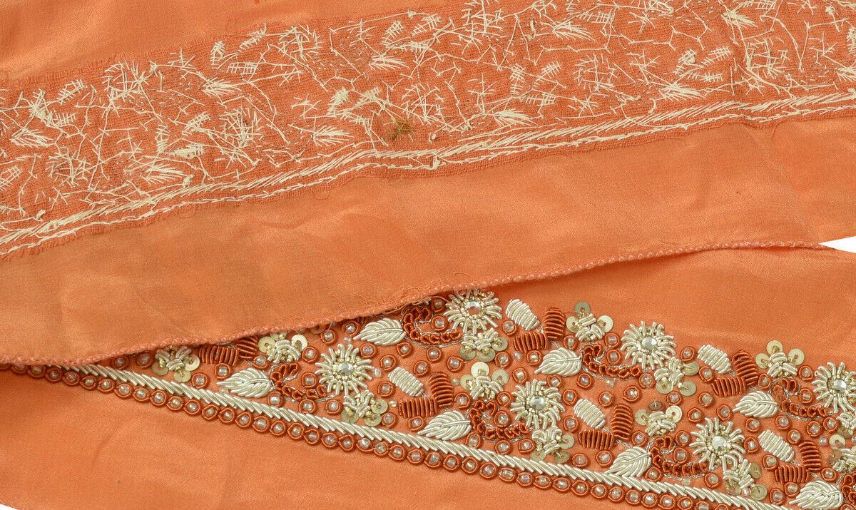 Antique Vintage Saree Border Indian Craft Trim Hand Beaded Zardozi Ribbon Peach