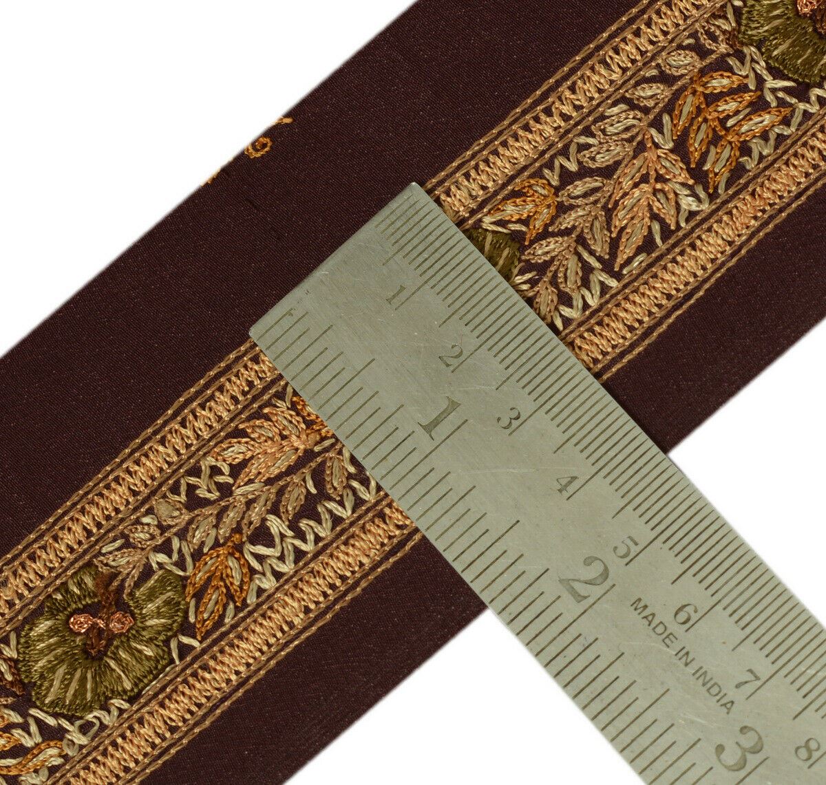 Antique Vtg Saree Border Indian Craft Trim Hand Embroidered Garnet Ribbon Lace