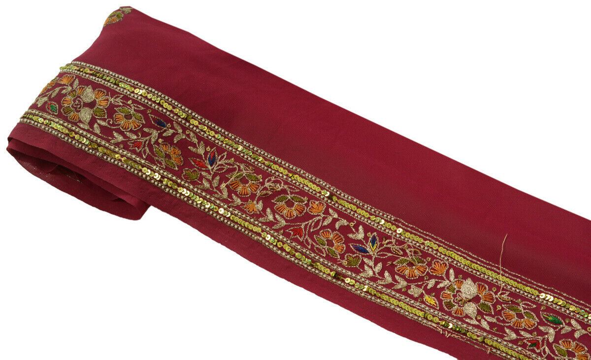 Antique Vintage Saree Border Indian Craft Trim Embroidered Floral Ribbon Lace