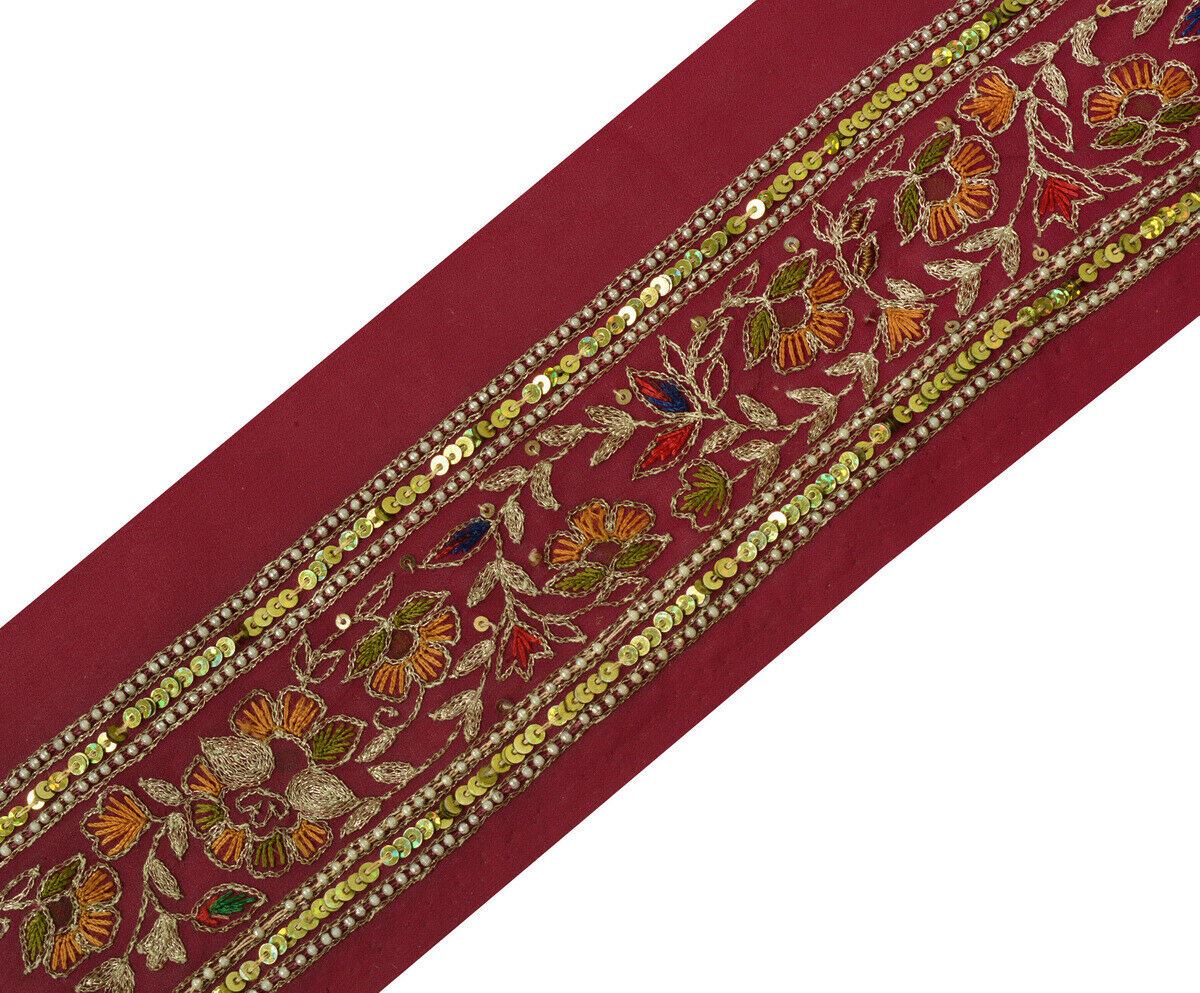 Antique Vintage Saree Border Indian Craft Trim Embroidered Floral Ribbon Lace