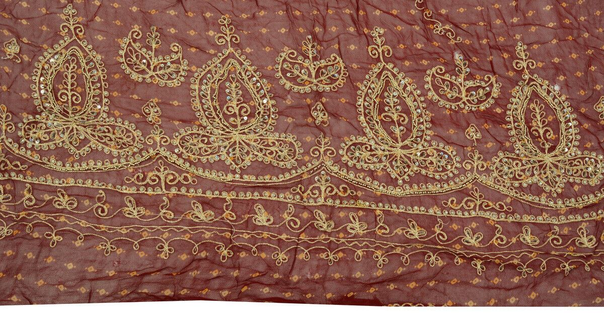 Vintage Saree Multi Purpose Fabric Piece for Sew Craft Embroidered Beaded Maroon