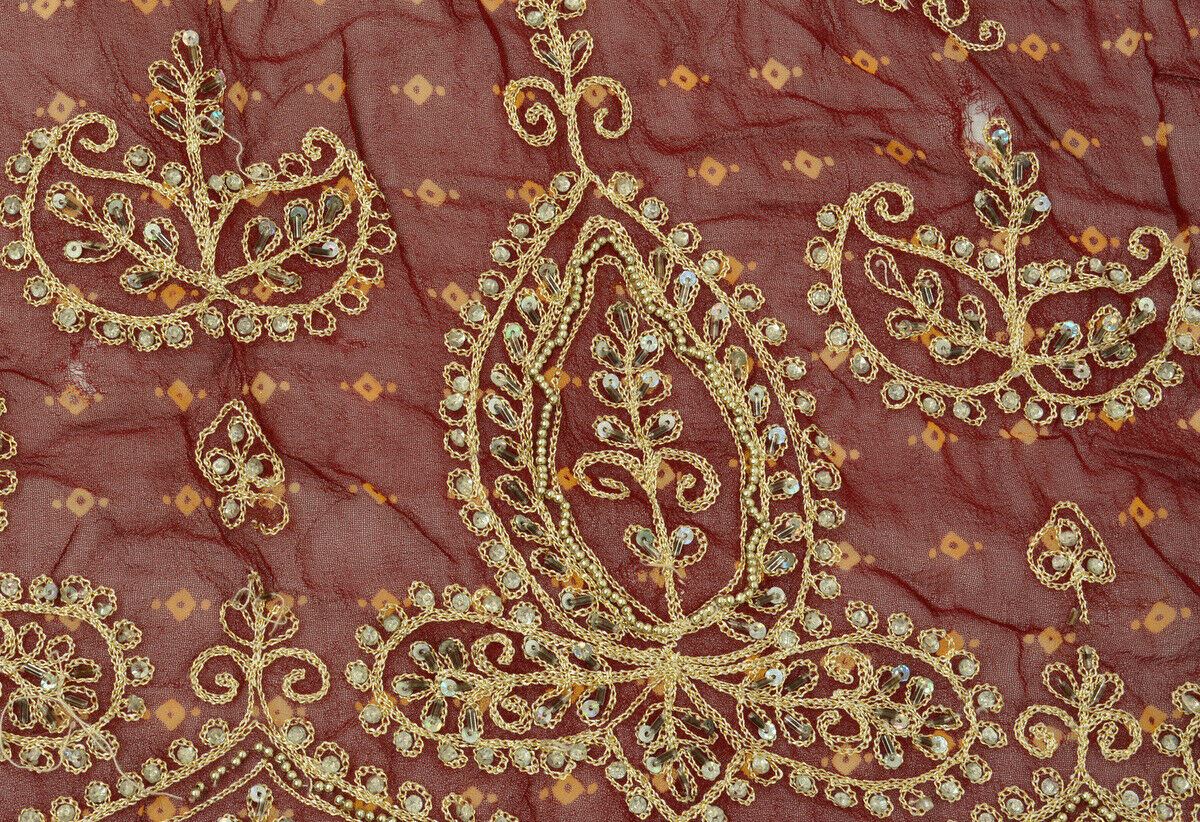 Vintage Saree Multi Purpose Fabric Piece for Sew Craft Embroidered Beaded Maroon
