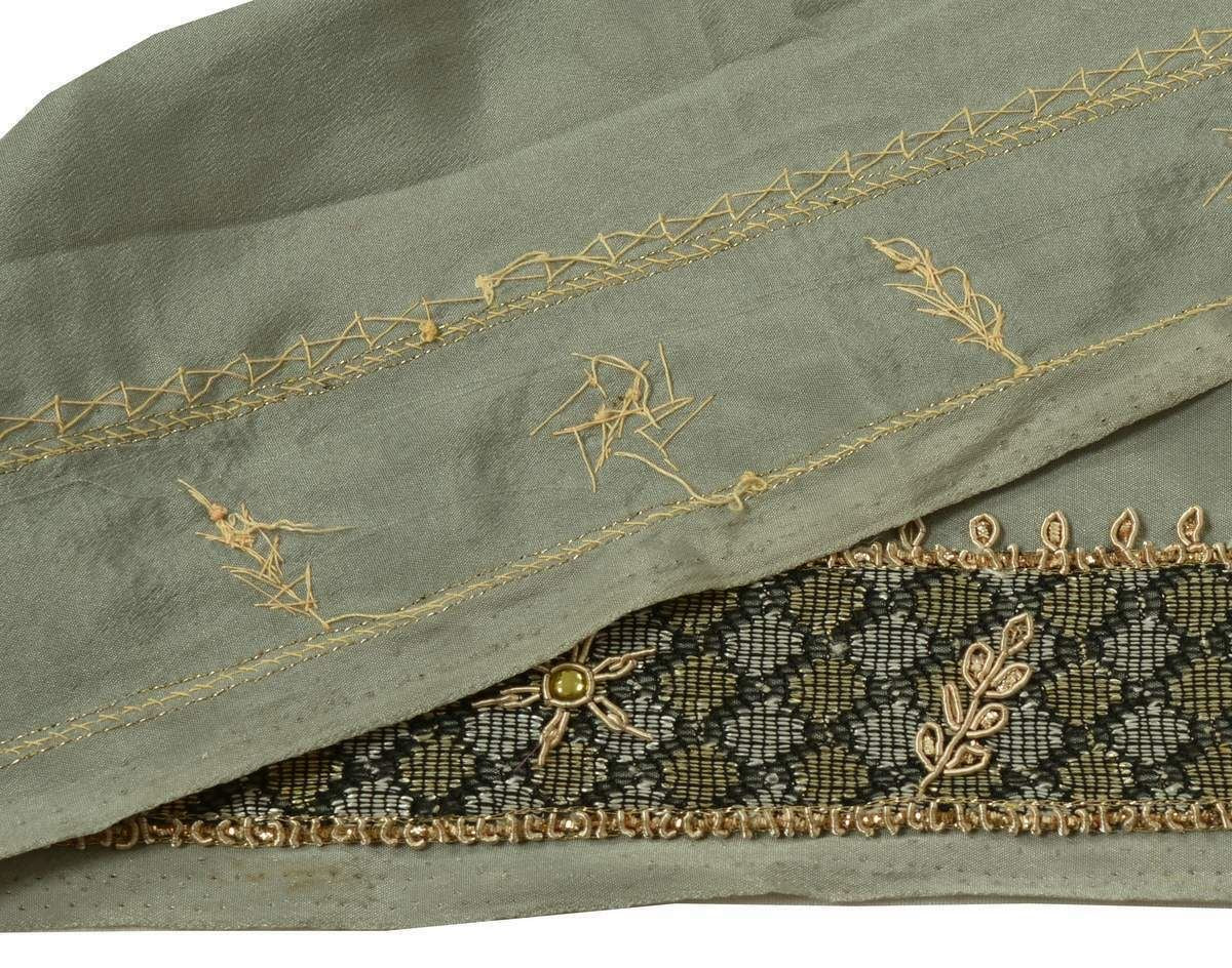 Vintage Sari Border Indian Craft Trim Hand Beaded Zardozi Gray Lace Ribbon