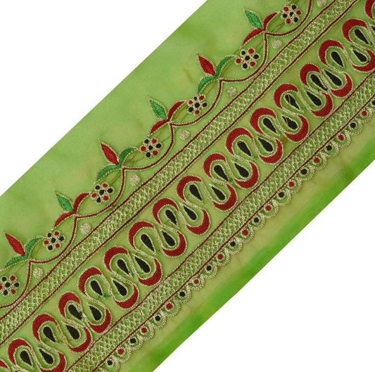 Antique Vintage Sari Border Indian Craft Trim Embroidered Green Lace Ribbon