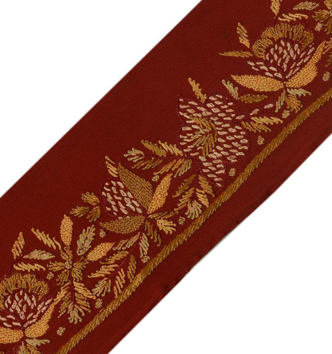 Antique Vintage Sari Border Indian Craft Trim Embroidered Maroon Lace Ribbon