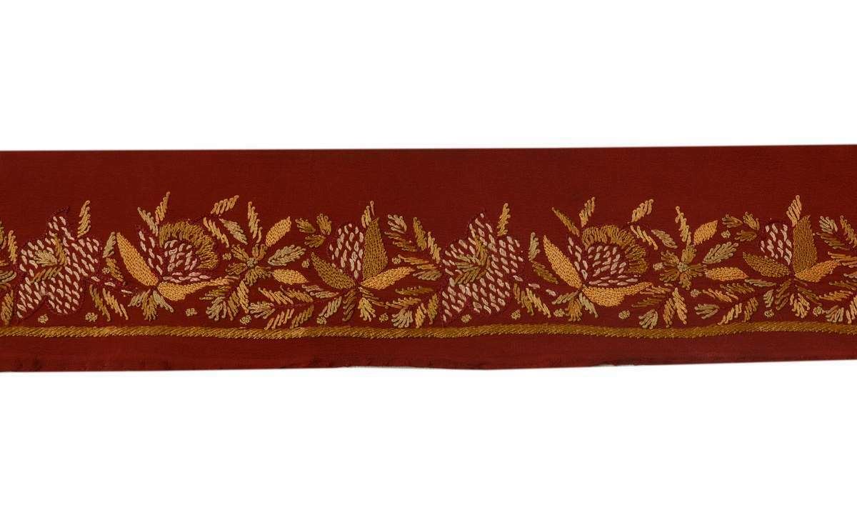 Antique Vintage Sari Border Indian Craft Trim Embroidered Maroon Lace Ribbon