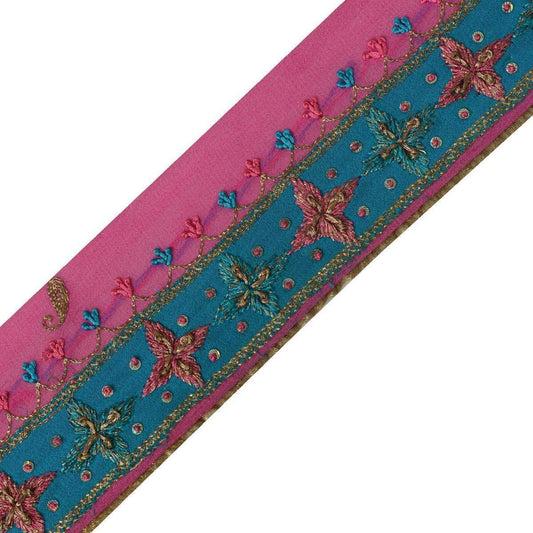 Vintage Sari Border Indian Craft Trim Hand Embroidered Patch Work Lace Ribbon