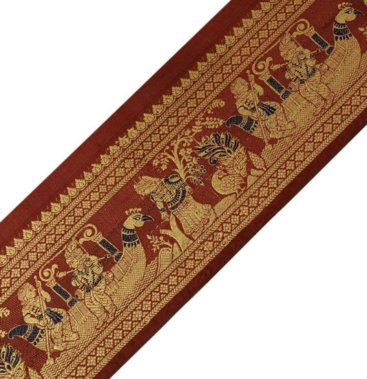 Vintage Sari Border Indian Craft Trim Woven Baluchari Human Ribbon Lace Maroon