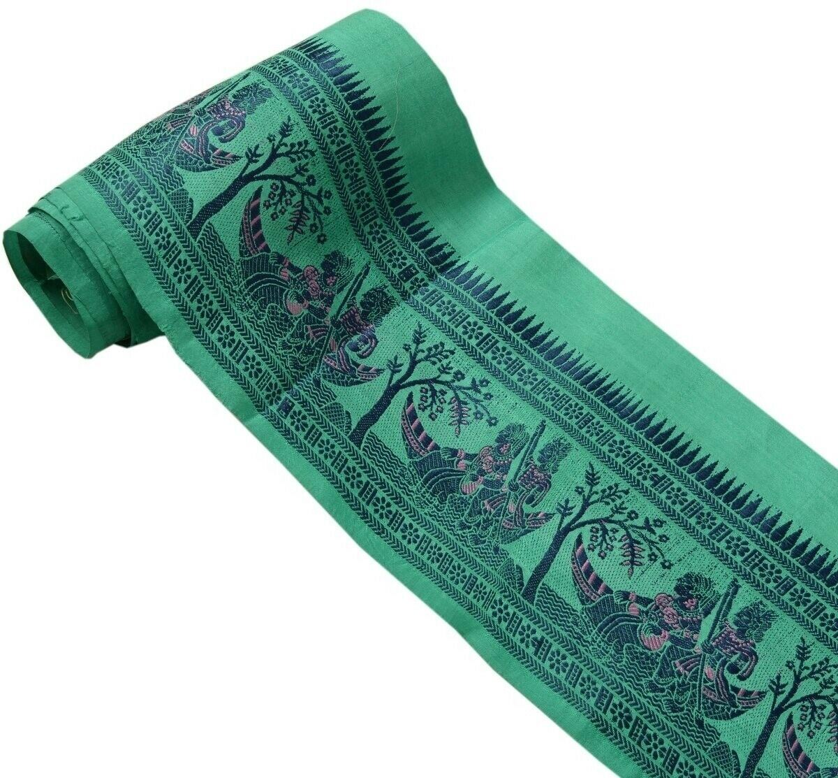 Vintage Sari Border Indian Craft Trim Woven Baluchari Ribbon Lace Green