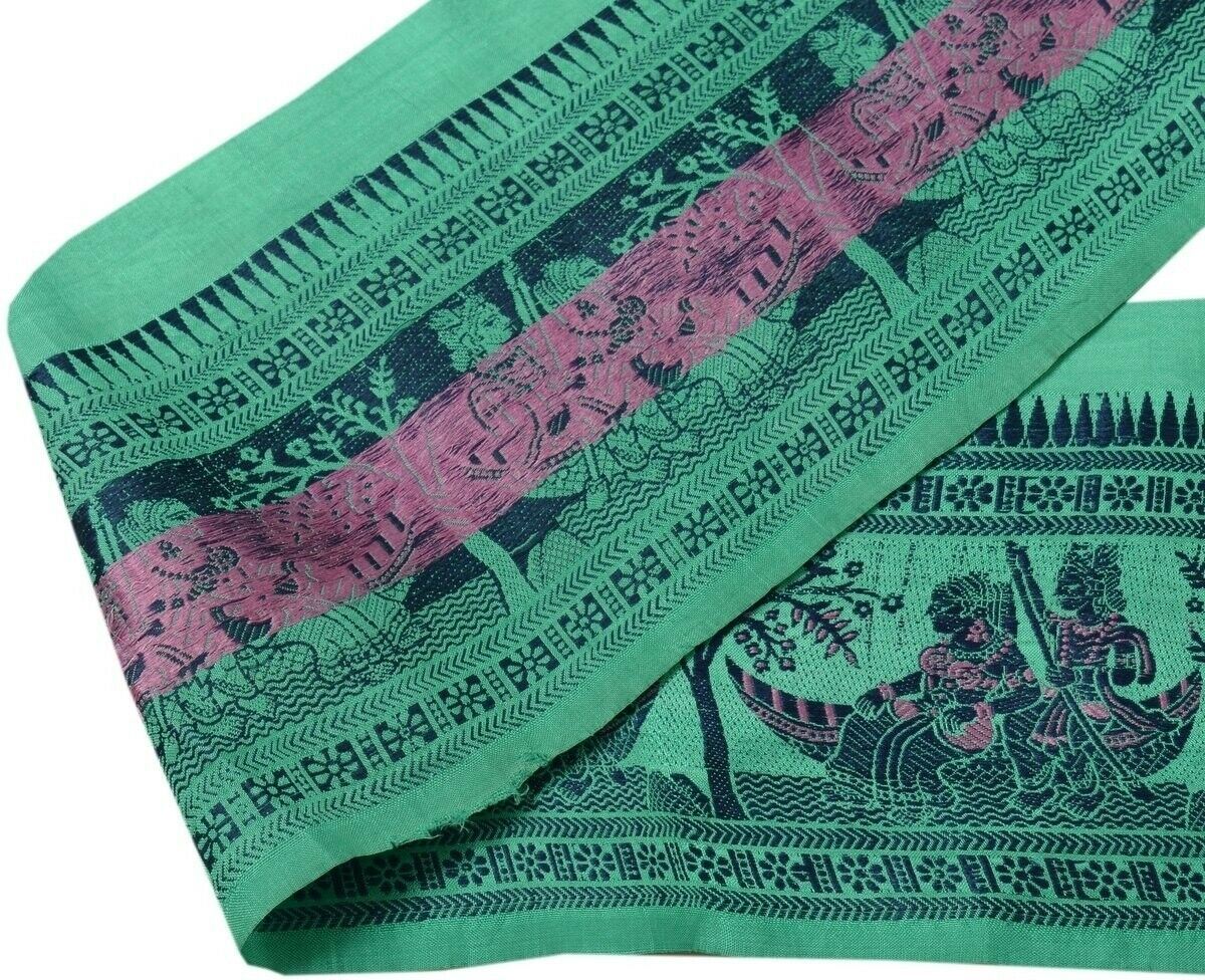 Vintage Sari Border Indian Craft Trim Woven Baluchari Ribbon Lace Green