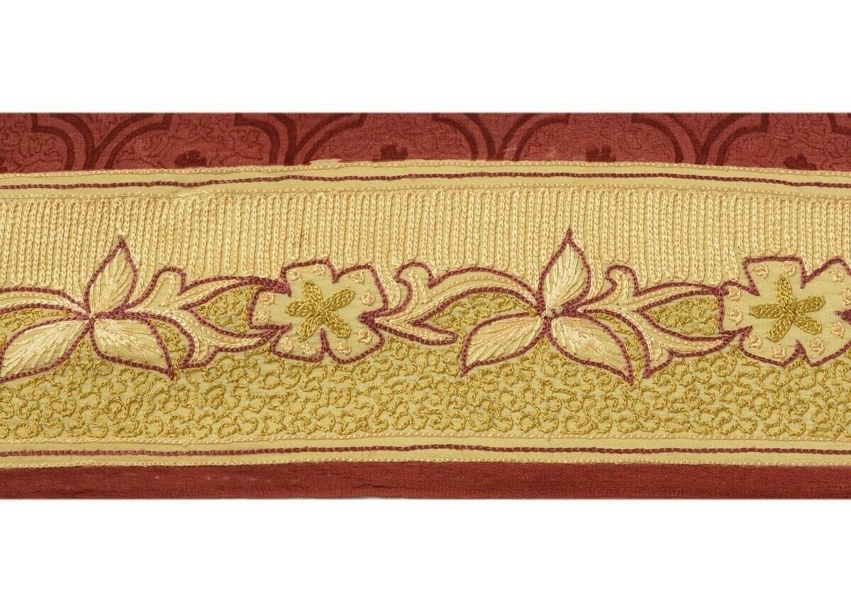 Vintage Sari Border Indian Craft Trim Embroidered Floral Cream Ribbon Lace