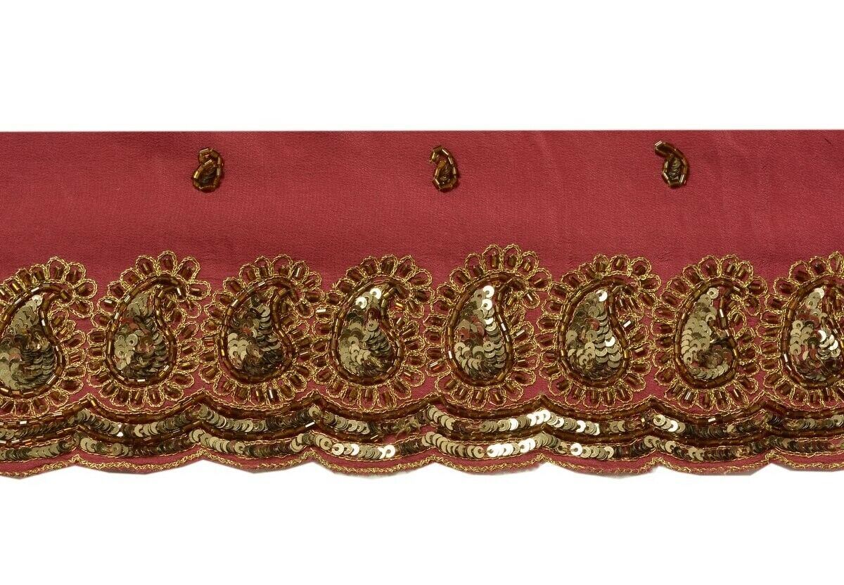 Vintage Sari Border Indian Craft Trim Beaded Embroidered Ribbon Lace Magenta