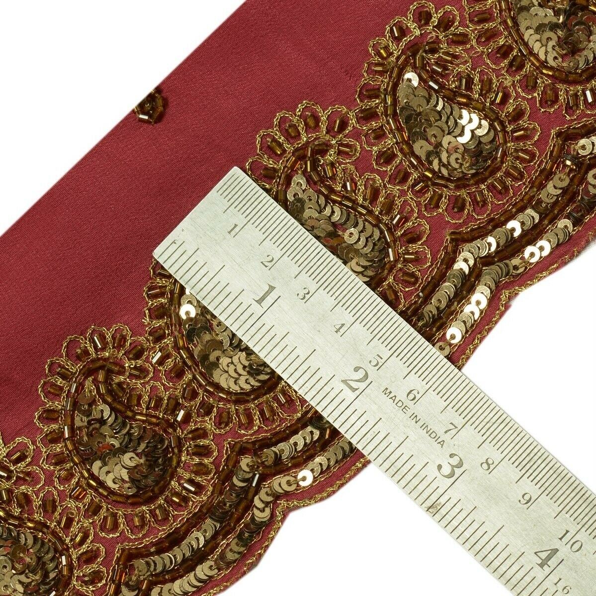 Vintage Sari Border Indian Craft Trim Beaded Embroidered Ribbon Lace Magenta