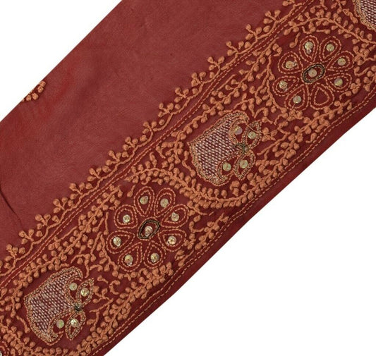 Vintage Sari Border Indian Craft Sewing Trim Hand Embroidered Lace Dark Red