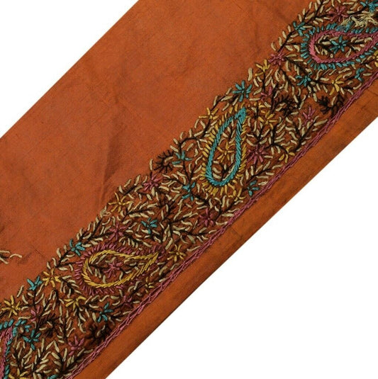 Vintage Sari Border Indian Craft Sewing Trim Hand Embroidered Ribbon Lace Rust