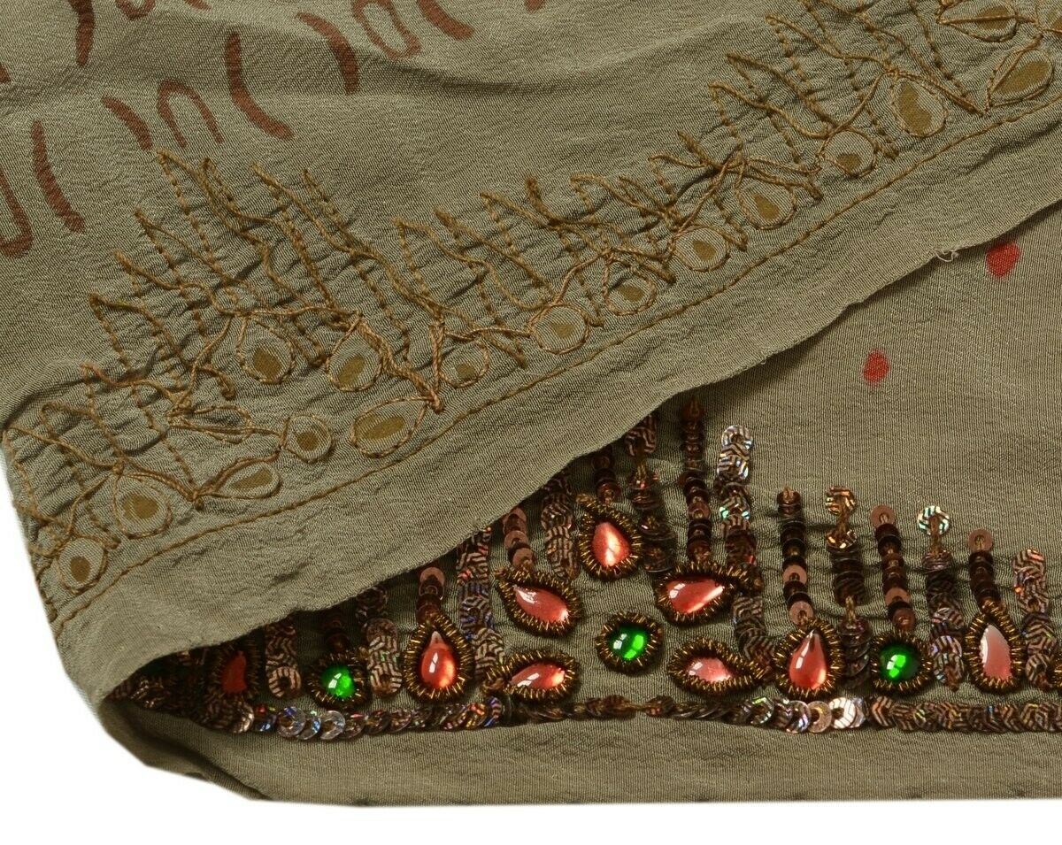 Vintage Sari Border Indian Craft Trim Sequins Embroidered Beaded Lace Brown