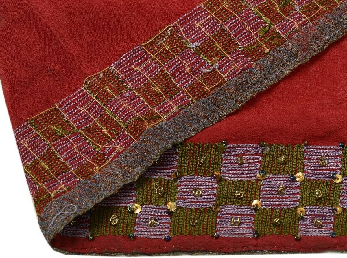 Vintage Sari Border Indian Craft Trim Embroidered Beaded Deep Red Ribbon Lace