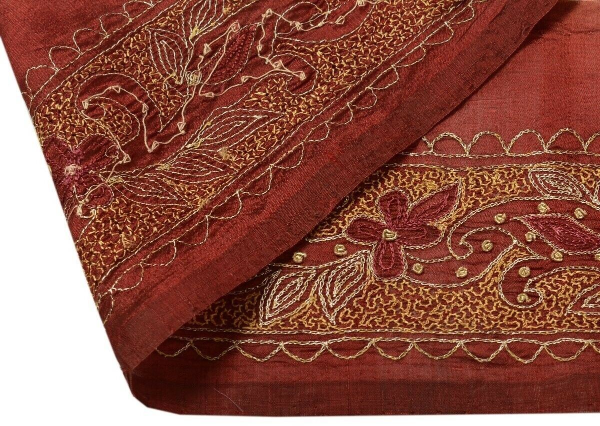 Vintage Sari Border Indian Craft Trim Embroidered Beaded Maroon Ribbon Lace