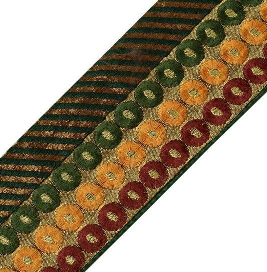 3" W Vintage Sari Border Indian Craft Trim Embroidered Ribbon Lace Multi Color