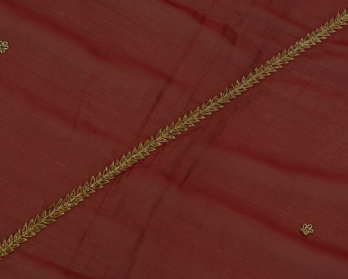 Indian Art Silk Vintage Sari Remnant Scrap Fabric for Sewing Craft Maroon