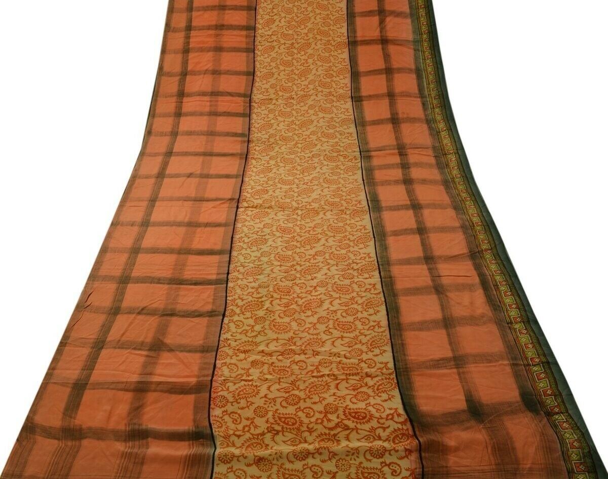 Vintage Indian Saree 100% Pure Crepe Silk Printed Soft Scrap Fabric for Craft