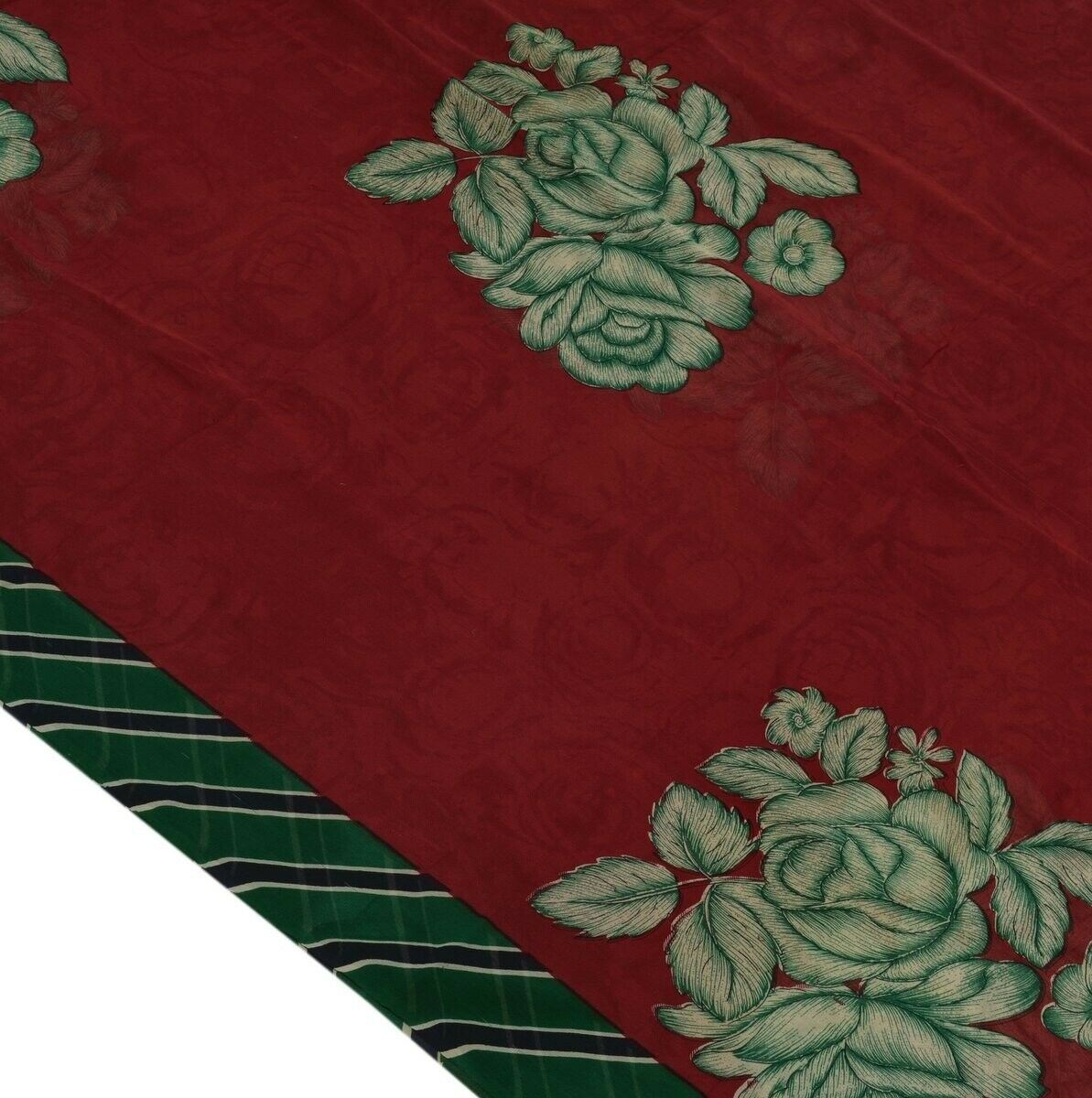 Vintage Saree 100% Pure Georgette Silk Printed Scrap Fabric for Craft Maroon