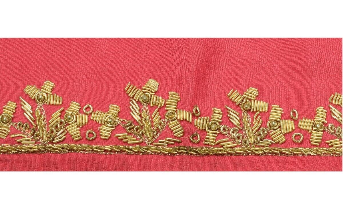 Vintage Sari Border Indian Craft Trim Hand Beaded Zardozi Ribbon Lace Pink