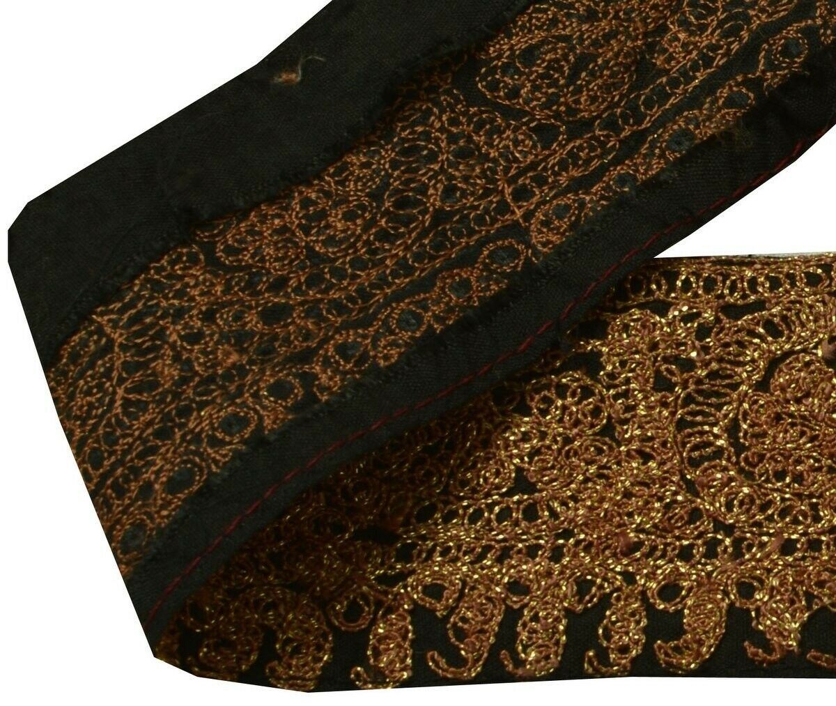 Vintage Sari Border Indian Craft Trim Embroidered Black Sewing Ribbon Lace