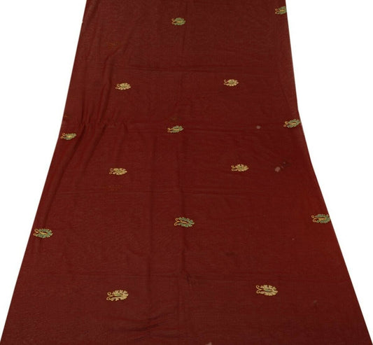 Indian Art Silk Vintage Sari Remnant Scrap SHEER Fabric for Sewing Craft Maroon