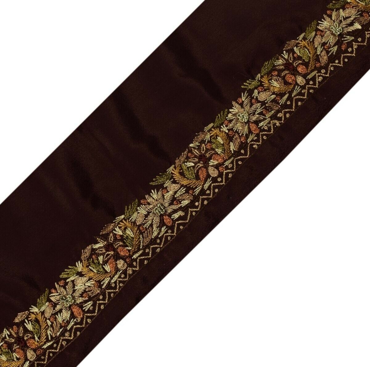 Vintage Sari Border Indian Craft Trim Hand Embroidered Garnet Sewing Ribbon Lace