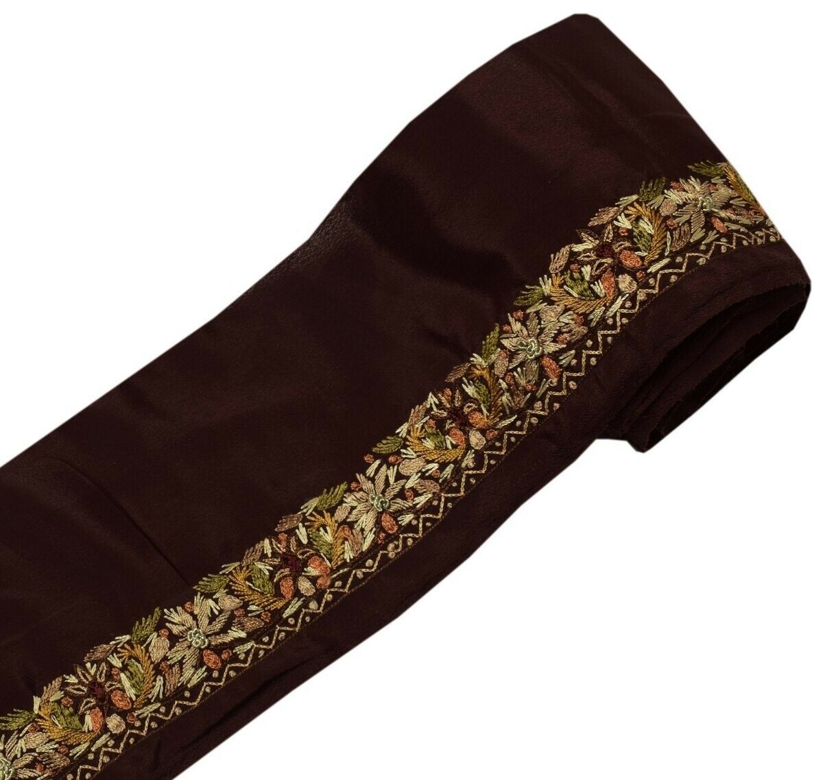 Vintage Sari Border Indian Craft Trim Hand Embroidered Garnet Sewing Ribbon Lace