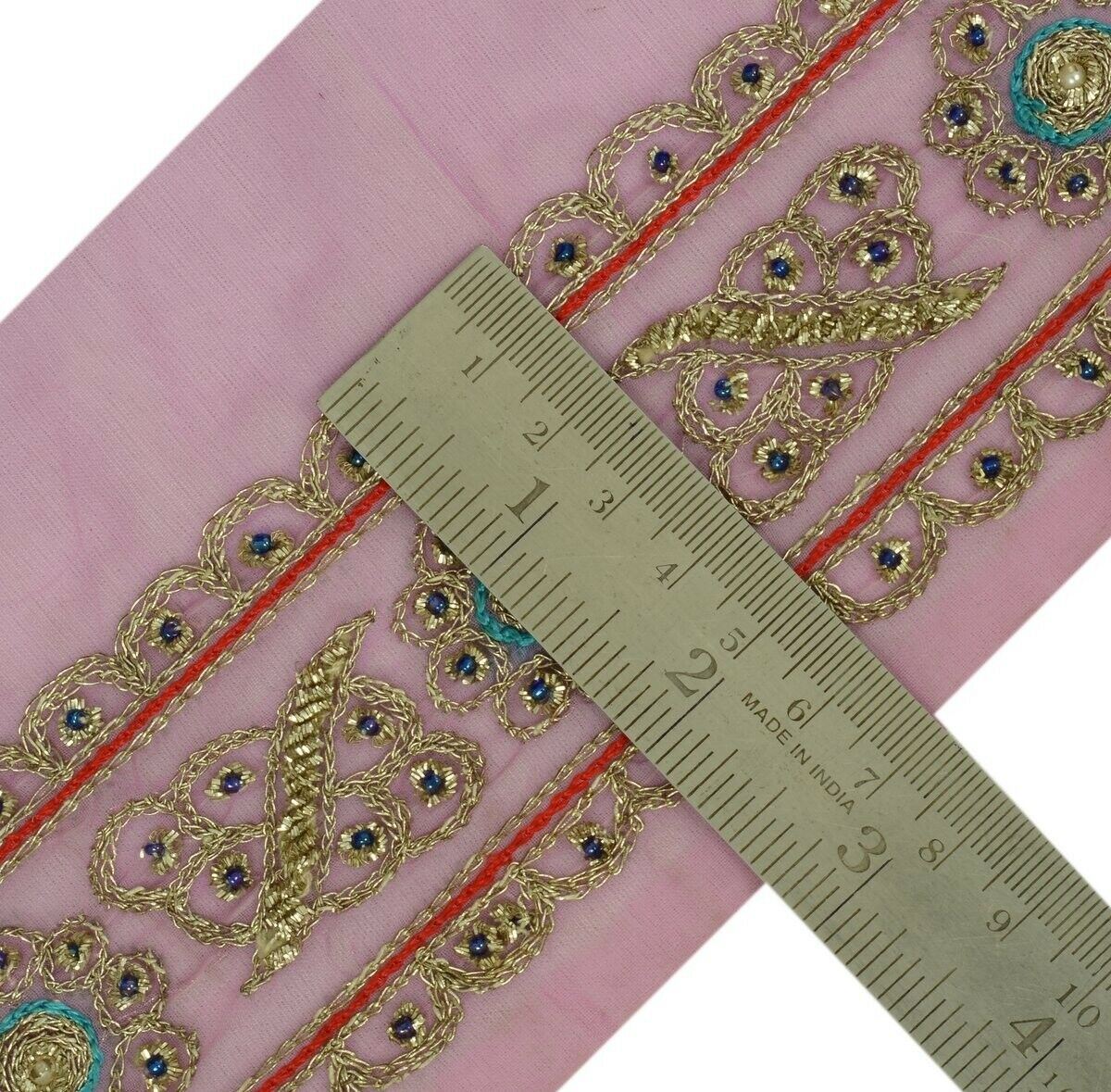 Vintage Sari Border Craft Trim Hand Beaded Embroidered Ribbon Lace Light Magenta