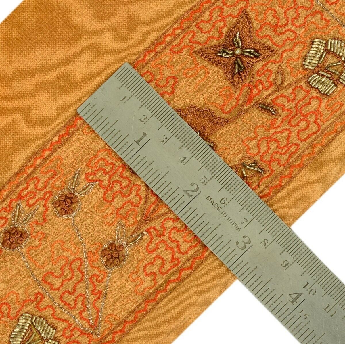 Vintage Sari Border Indian Craft Trim Hand Beaded Embroidered Ribbon Lace Peach